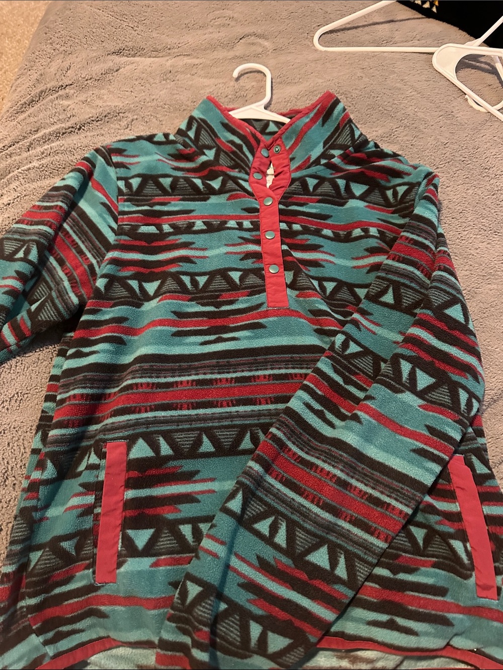 Cinch Teal & Red Aztec Snap-Front Fleece Pullover